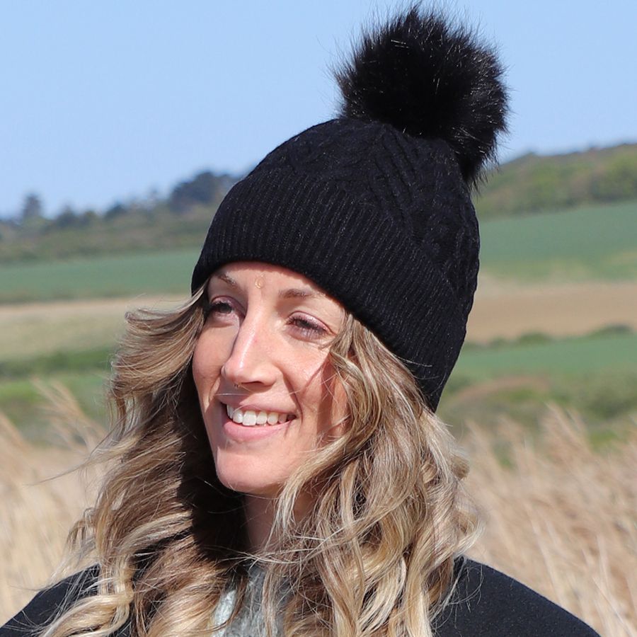 Wool Mix Lined Bobble Hat Black – Bliss Gifts