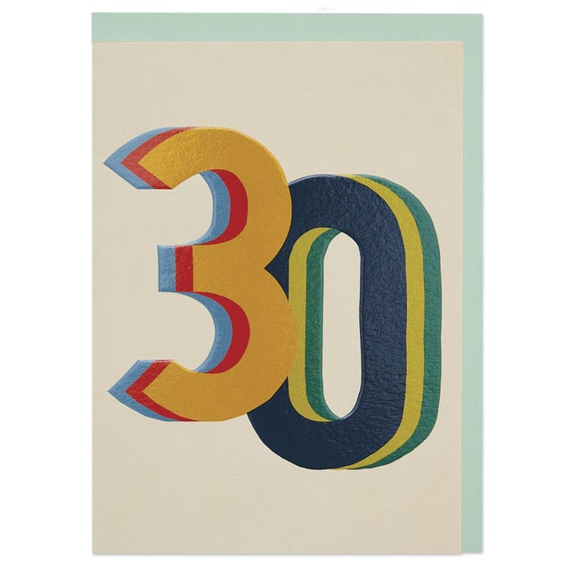 30th Rainbow Numbers Birthday Card