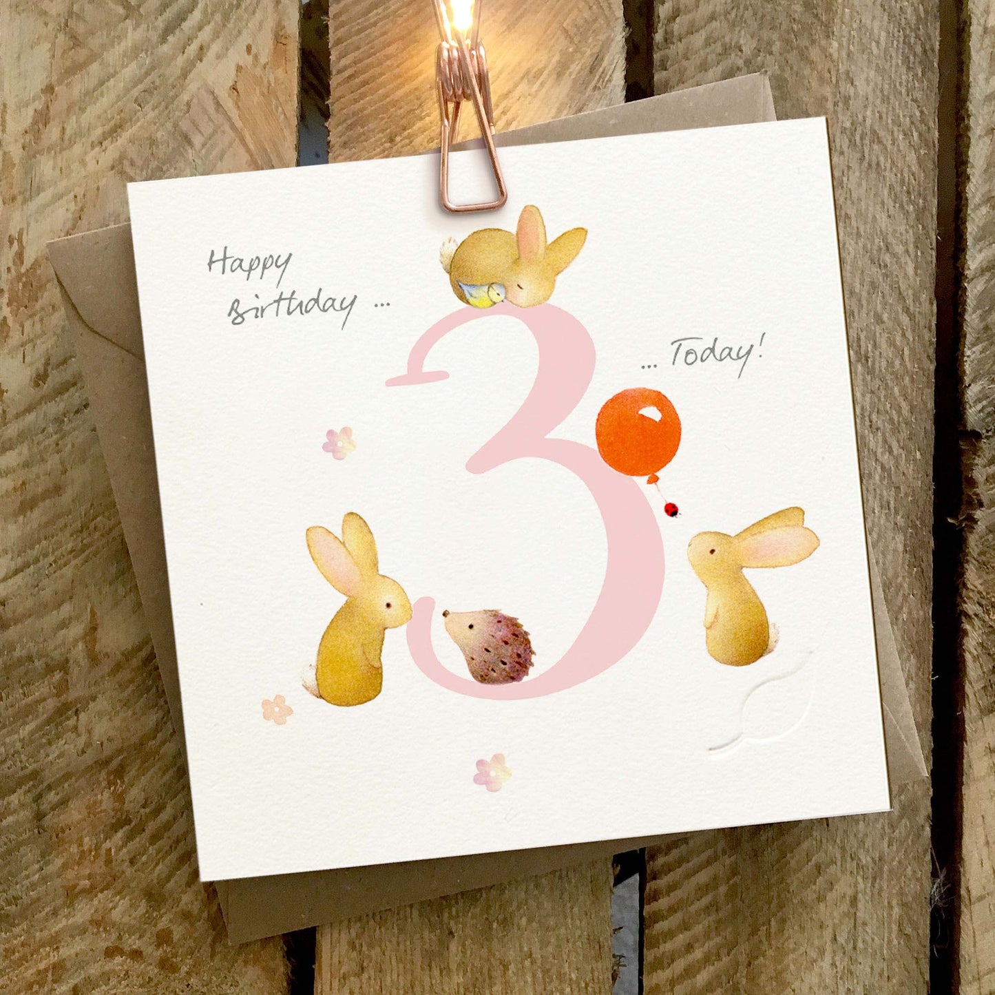 Three Today Girl Birthday Greetings Card