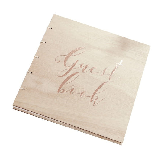 Beautiful Botanics Rose Gold Wooden Guest Book