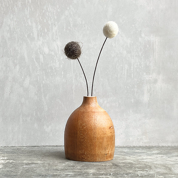 Wooden Pompom Vase Small Cream