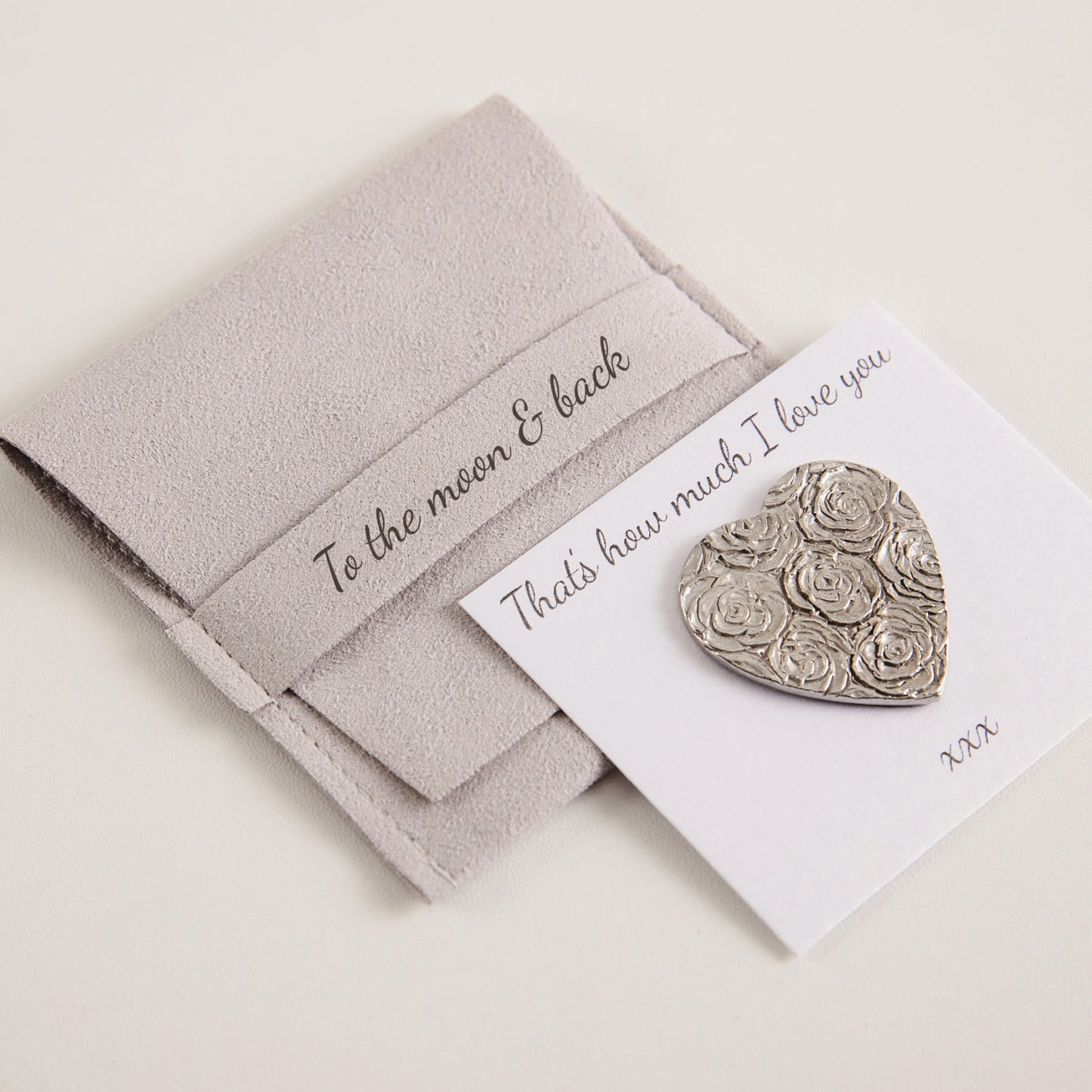 To The Moon & back Heart Pewter Pocket Charm