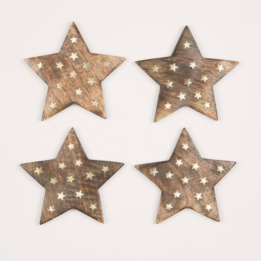 Wooden Star Coasters with Brass Inlay