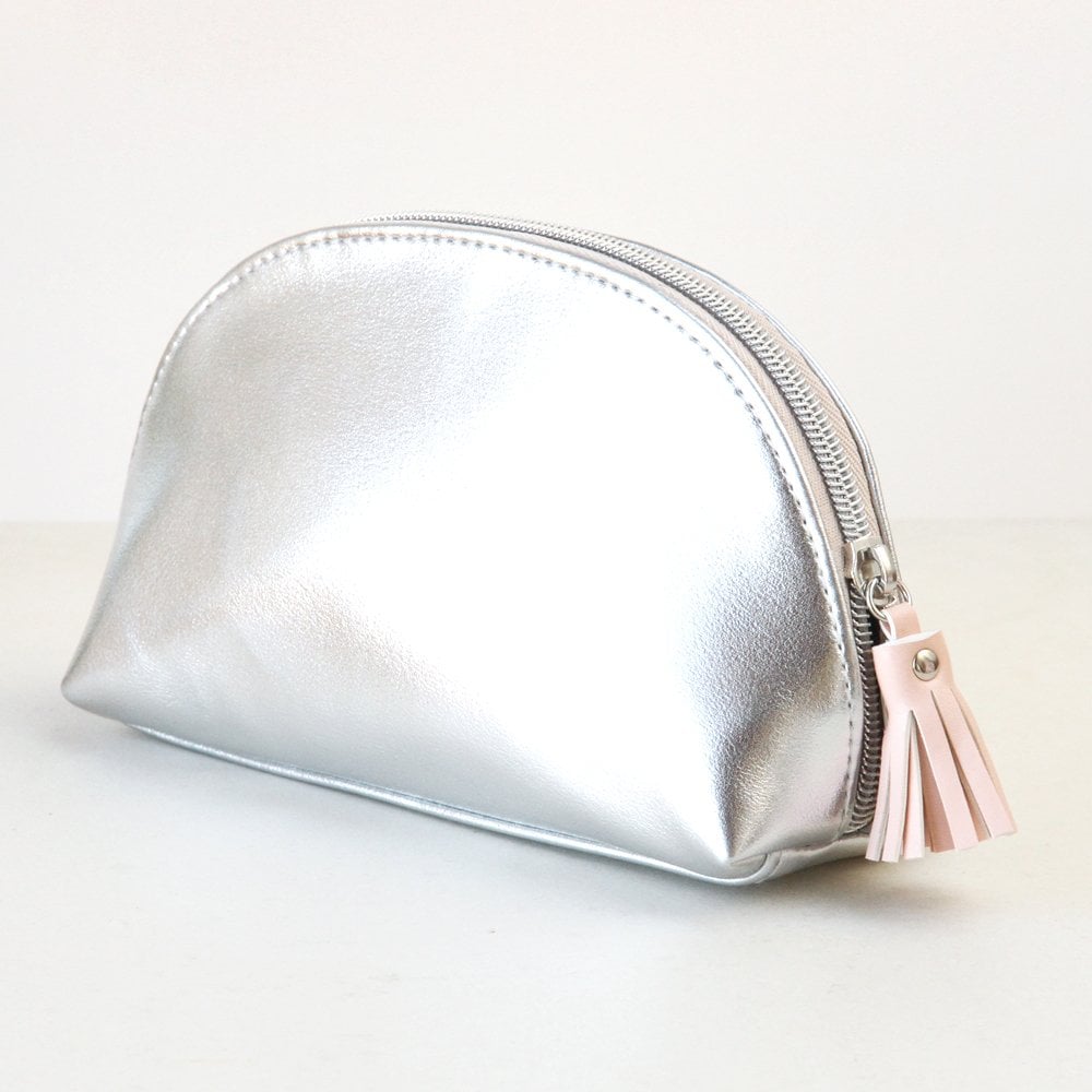 Silver Metallic Half Moon Cosmetic Bag