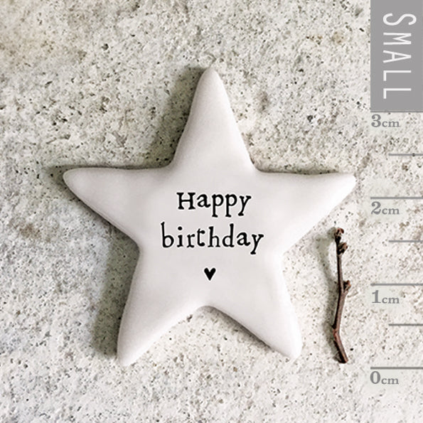 Tiny Porcelain Star Token Happy Birthday