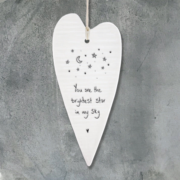 Wobbly Long Hanging Porcelain Heart Brightest Star