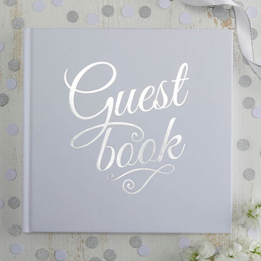 White & Silver Foiled Guest Book
