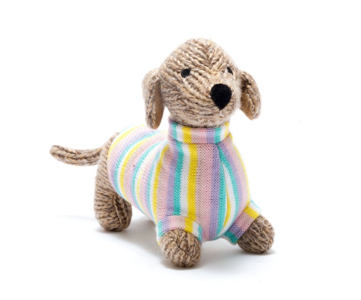 Knitted Sausage Dog Pastel Striped Jumper
